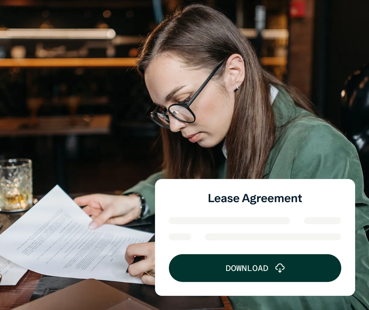 Illustration of a person reviewing a lease document