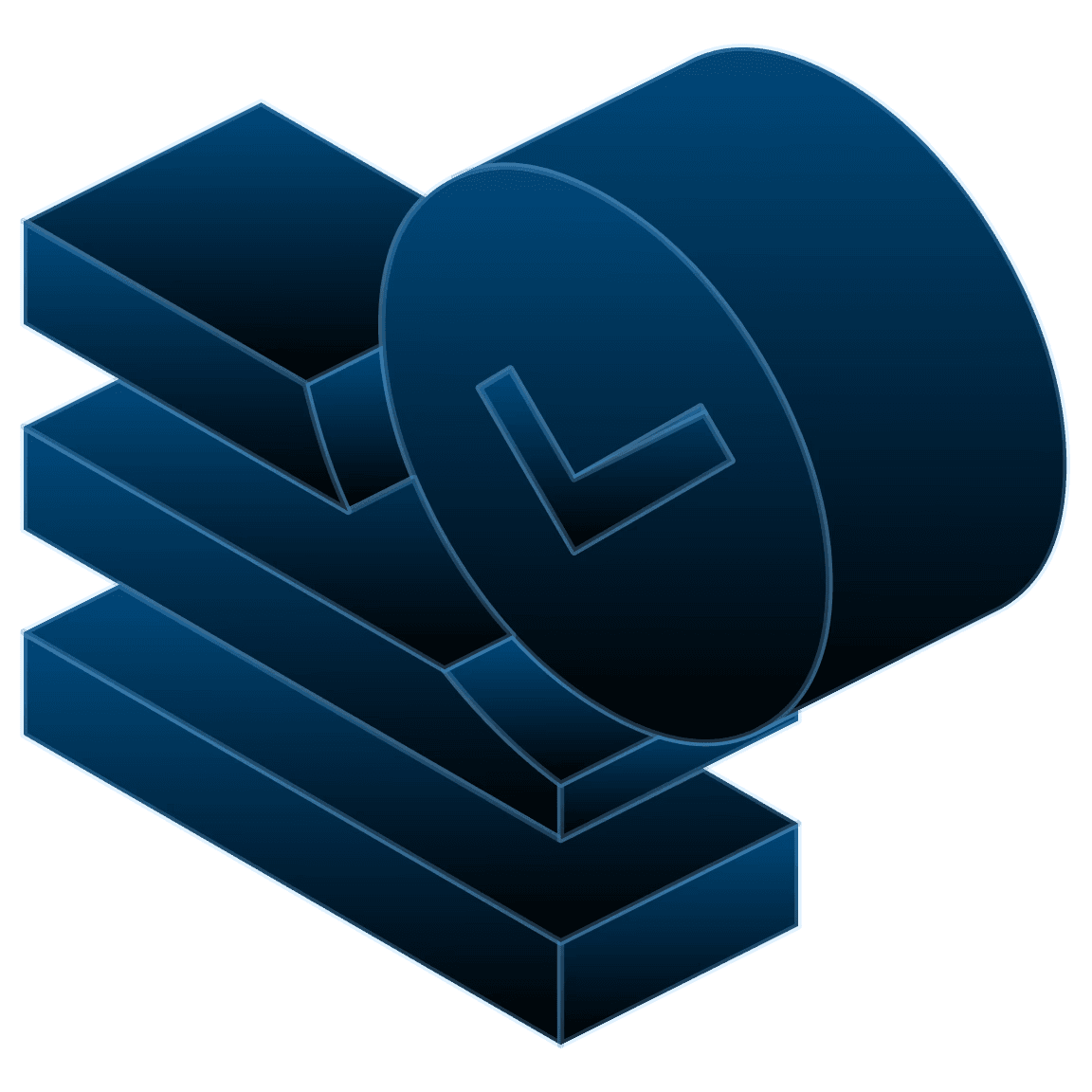 Blue evaluation checkmark above stacked blocks